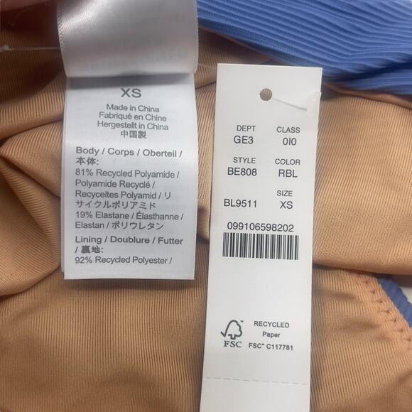 J Crew Ribbed Bikini Bottoms Blue High Rise Cheeky Swimwear Size XS BE808 New - Picture 4 of 5